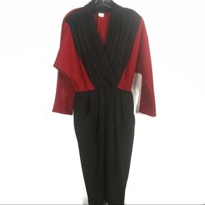 Vintage wool blend black and red dress